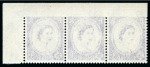 Stamp of Great Britain » Queen Elizabeth II 1958-65 Wmk Crowns 3d deep lilac top right marginal strip of three showing variety imperforate between the stamps and top margin
