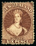 Stamp of New Zealand 1855-73, Group of 15 Chalons, incl. three margin 1s green no wmk on blued paper