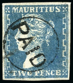 Stamp of Mauritius » 1859 Dardenne Issue (SG 41-44) 1859 Dardenne 2d. slate-blue, position 4, with good even margins, used with crisp "PAID" hs