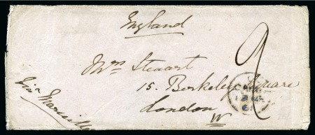Stamp of Egypt » British Post Offices » Cairo 1861 Stampless envelope sent to the UK with Cairo despatch cds in blue-black and ms "9" rate