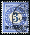 Stamp of Switzerland / Schweiz » Nachportomarken (Inlandsbriefe) 1878-1880 3Rp blue, used with SPECIMEN ovpt, unusual