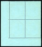 Stamp of Bermuda 1938-53 2s6d black and red on pale blue, ordinary paper, perf.14, in mint nh corner marginal plate block of four showing variety "broken lower right scroll"