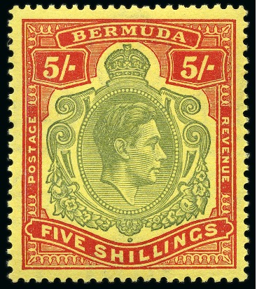 Stamp of Bermuda 1938-53 5s Bronze-Green & Carmine-Red on pale yellow ordinary paper, perf.14, mint nh