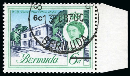 Stamp of Bermuda 1970 6c on 6d with INVERTED WATERMARK, neatly used