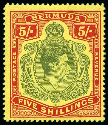Stamp of Bermuda 1938-53 5s Dull yellow-green and red on yellow line perf. 14 1/2 mint