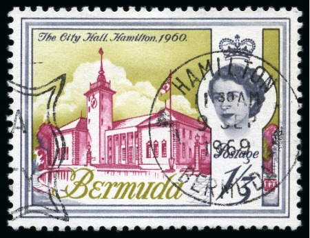 Stamp of Bermuda 1962-68 Architecture Definitives 1s3d with INVERTED WATERMARK variety, neatly used