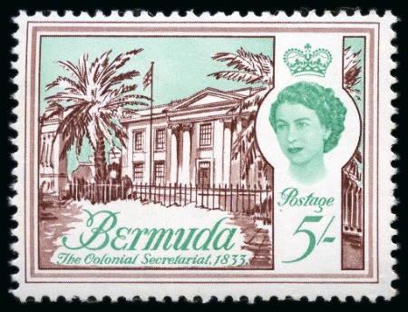 Stamp of Bermuda 1970 Surcharged Architecture Definitives 60c on 5s with SURCHARGE OMITTED variety, mint nh