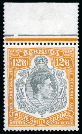 Stamp of Bermuda 1938-53 12s6d Deep Grey & Brownish Orange mint nh top marginal