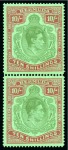 Stamp of Bermuda 1938-53 10s Yellow-Green & Carmine on green, line perf. 14 1/4, mint nh vertical pair