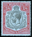 Stamp of Bermuda 1924-32 2s6d Black & Carmine on pale blue mint lh with repaired state of the "nick in top right scroll" variety