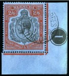 Stamp of Bermuda 1924-32 2s6d Black & Red on deep blue in lower right corner plate number marginal single showing variety "gash in fruit and leaf", used