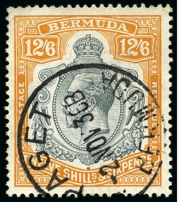 Stamp of Bermuda 1924-32 12s6d Grey & Orange with crisp Paget cds