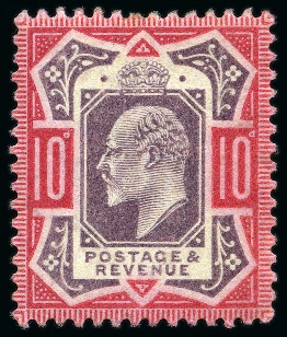 Stamp of Great Britain » King Edward VII » 1902-10 De La Rue Issues 1902-10 De La Rue 10d dull purple & carmine with "no cross on crown" variety, mint lh
