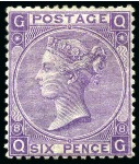 Stamp of Great Britain » 1855-1900 Surface Printed » 1867-80 Large Uncoloured Corner Letters, Wmk Spray of Rose 1867-80 Wmk Spray 6d dull violet pl.8 (without hyphen) mint part og
