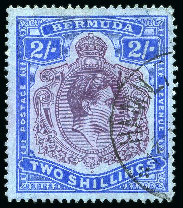 Stamp of Bermuda 1938-53 2s Deep Purple & Ultramarine on grey blue, line perf. 14 1/4, showing variety "gash on chin"