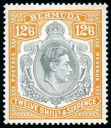 Stamp of Bermuda 1938-53 12s6d Grey & Brownish Orange mint nh showing Head Plate Flaw 33a