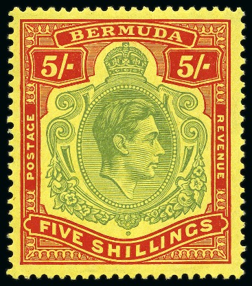 Stamp of Bermuda 1938-53 5s Pale Green & Red on yellow mint nh