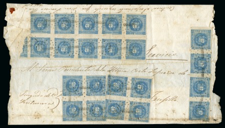Stamp of Peru » 1858 (March) First Issue 1858 1d blue, strip of four, two blocks of four, irregular