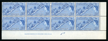 Stamp of Bermuda 1953-62 1s3d die I bluish green mint nh lower right corner plate marginal block of eight 