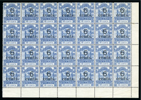 Stamp of North Borneo 1891-92 6c on 10c blue "POSTAGE & REVENUE" with type 22 surcharge lower right corner block of 28