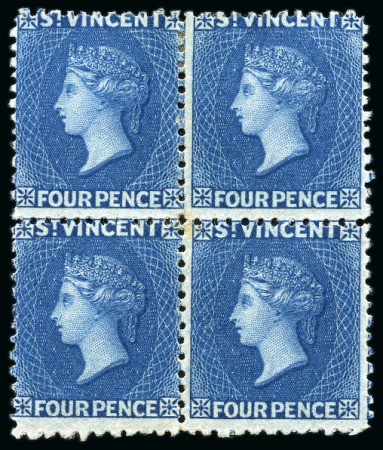 Stamp of St. Vincent 1863-68 4d Deep Blue no wmk perf. 11 to 12 1/2 mint block of 4