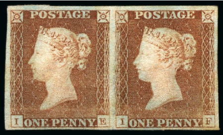 Stamp of Great Britain » 1841 1d Red 1841 1d Red Plate 2 IE-IF unused pair, unique multiple