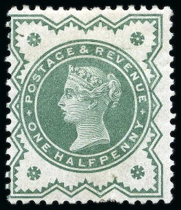 Stamp of Great Britain » 1855-1900 Surface Printed » 1887-1900 Jubilee Issue & 1891 £1 Green 1887-1900 Jubilee 1/2d colour trial in dull blue-green on unwatermarked paper