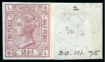 Stamp of Great Britain » 1855-1900 Surface Printed » 1873-80 Large Coloured Corner Letters 1873-80 2 1/2d Rosy mauve pl.2 BL imperforate imprimatur mint og