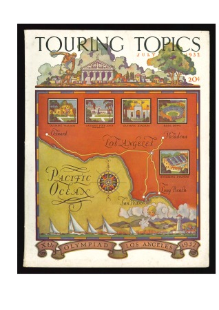 Stamp of Olympics » 1932 Los Angeles "Touring Topics" magazine, July 1932, with front cover for the Olympic Games and four pages of articles inside