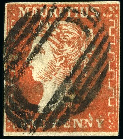Stamp of Mauritius » 1859 Dardenne Issue (SG 41-44) 1859 Dardenne 1d. deep dull vermilion used
