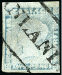 Stamp of Mauritius » 1848-59 Post Paid Issue » Latest Impressions (SG 23-25) 1856-58 Post Paid 2d blue, position 3,  cancelled by framed 'INLAND' hs
