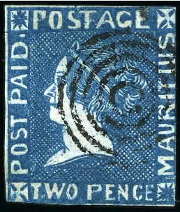 Stamp of Mauritius » 1859 Sherwin Issue (SG 40) 1859 Sherwin 2d. deep blue, position 8, used