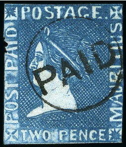 Stamp of Mauritius » 1859 Sherwin Issue (SG 40) 1859 Sherwin 2d. deep blue, position 12, used