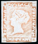 Stamp of Mauritius » 1848-59 Post Paid Issue » Worn Impressions (SG 16-22) THE UNIQUE FERRARY & BURRUS UNUSED PLATE RECONSTRUCTION OF THE 1848-59 ONE PENNY 