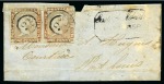 Stamp of Mauritius » 1848-59 Post Paid Issue » Worn Impressions (SG 16-22) 1857-59 Post Paid 1d. red on bluish, positions 8-9, pair on cover from EASTERN SUBURB to Port Louis
