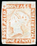 Stamp of Mauritius » 1848-59 Post Paid Issue » Latest Impressions (SG 23-25) 1859 1d. red, position 9, unused without gum