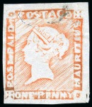 Stamp of Mauritius » 1848-59 Post Paid Issue » Latest Impressions (SG 23-25) 1859 1d. red, position 2, unused without gum