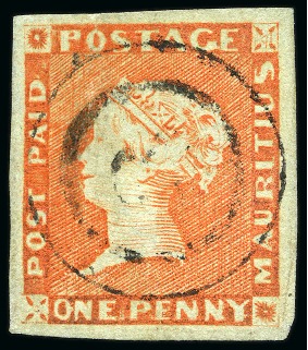 Stamp of Mauritius » 1848-59 Post Paid Issue » Intermediate Impressions (SG 10-15) 1853-55 1d. vermilion, position 3, used with "3" numeral of Souillac