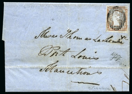 Stamp of Mauritius » 1848-59 Post Paid Issue » Latest Impressions (SG 23-25) 1859 Post Paid 1d. red, position 9, on local Port Louis cover 