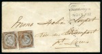 Stamp of Mauritius » 1848-59 Post Paid Issue » Worn Impressions (SG 16-22) 1857-59 Post Paid 1d. red, two examples, positions 9 and 12, on cover from Plain Magnan