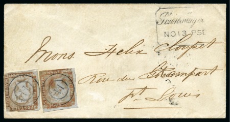 Stamp of Mauritius » 1848-59 Post Paid Issue » Worn Impressions (SG 16-22) 1857-59 Post Paid 1d. red, two examples, positions 9 and 12, on cover from Plain Magnan