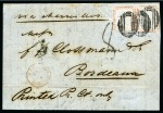 Stamp of Mauritius » 1848-59 Post Paid Issue » Latest Impressions (SG 23-25) 1859 Post Paid 1d. red-brown on bluish, two examples from positions 12 and 9, on cover at 2d. overseas price current letter rate