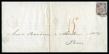 Stamp of Mauritius » 1848-59 Post Paid Issue » Worn Impressions (SG 16-22) 1857-59 Post Paid 1d. red-brown on greyish, position 9, on printed matter to France
