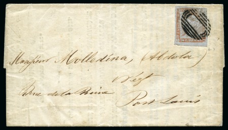 Stamp of Mauritius » 1848-59 Post Paid Issue » Latest Impressions (SG 23-25) 1859 Post Paid 1d. red on bluish, position 3, on local cover carried at printed matter rate