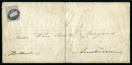 Stamp of Mauritius » 1848-59 Post Paid Issue » Latest Impressions (SG 23-25) 1859 Post Paid 1d. red-brown on bluish, position 5, on cover carried at printed matter letter rate to Amsterdam 