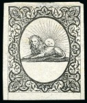 Stamp of Persia » 1868-1879 Nasr ed-Din Shah Lion Issues » 1865 Essays 1865 Reister unadopted essay in black on white, bluish,