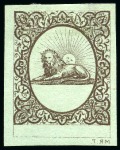 Stamp of Persia » 1868-1879 Nasr ed-Din Shah Lion Issues » 1865 Essays 1865 Reister unadopted essay in black on white, bluish,