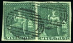 Stamp of Mauritius » Later Issues 1858 (4d) Green imperf. pair with barred oval cancels