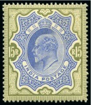 Stamp of India » 1855-1946 De La Rue and later Crown Colony Issues 1902-11 KEVII 1/2a to 25r mint set of 17 with extras shades 