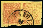 Stamp of Persia » 1868-1879 Nasr ed-Din Shah Lion Issues » 1878-79 Re-engraved (SG 37-39) (Persiphila 26-28)  1878-79 1kr. carmine on yellow medium paper, selection